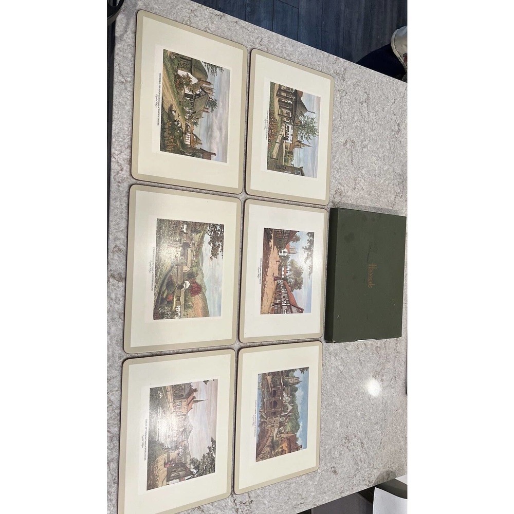 Vtg Original Box Harrods Knightsbridge 6 Table Placemats English Villages 12 X 9